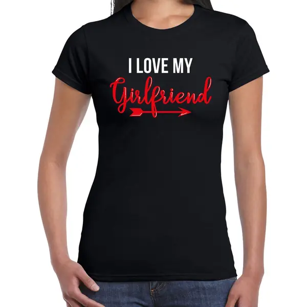 Bellatio Decorations I Love My Girlfriend T-shirt Voor Dames - Zwart - Valentijnsdag - Valentijn Cadeautje Voor Haar S thumbnail