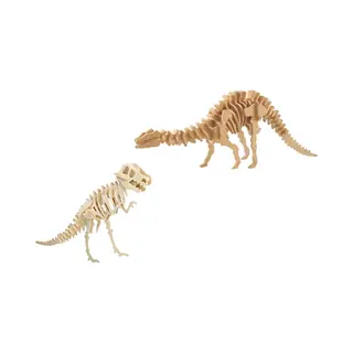 Houten 3D Dieren Dino Puzzel Set - T-rex En Apatosaurus-langnek - Speelgoed Bouwpakketten - Kinderen