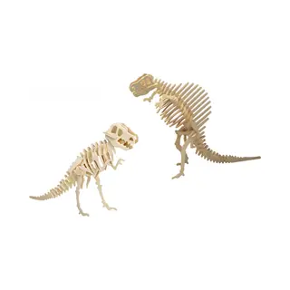 Houten 3D Dieren Dino Puzzel Set - T-rex En Spinosaurus - Speelgoed Bouwpakketten