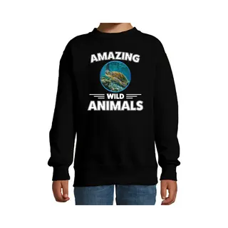 Bellatio Decorations Sweater Schildpad - Zwart - Kinderen - Amazing Wild Animals - Cadeau Trui Schildpad / Schildpadden Liefhebber 110/116
