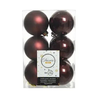 Decoris Kerstballen - 12x Stuks - Kunststof - Mahonie Bruin - 6 Cm