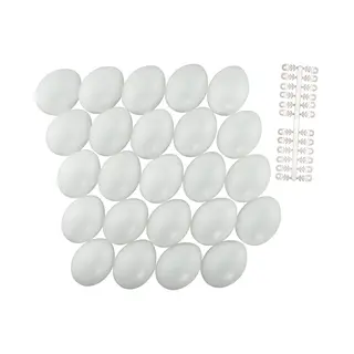 24x Stuks Witte Hobby Knutselen Eieren Van Plastic 6 Cm Met Hanger - Pasen Decoraties - Zelf Decoreren
