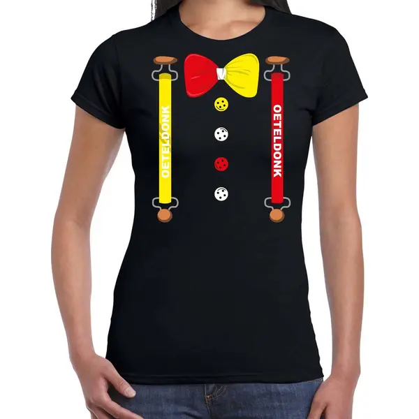Bellatio Decorations Carnaval T-shirt Oeteldonk / Den Bosch Bretels En Strik Voor Dames - Zwart - S-Hertogenbosch - Carnavalsshirt / Verkleedkleding Xs thumbnail