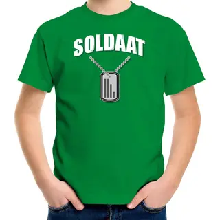 Bellatio Decorations Soldaat Dogtag / Hanger Verkleed T-shirt Groen Voor Kinderen - Militair / Soldaat Carnaval / Feest Shirt Kleding / Kostuum 146/152