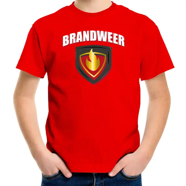 Bellatio Decorations Brandweer Met Embleem Verkleed T-shirt - Carnaval Outfit - Rood - Voor Kinderen - Brandweervrouw - Verkleedkleding / Kostuum 110/116 thumbnail