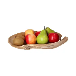H&S Collection Fruitschaal Teak Hout 37 Cm - Decoratieve Schalen Voor Groente En Fruit