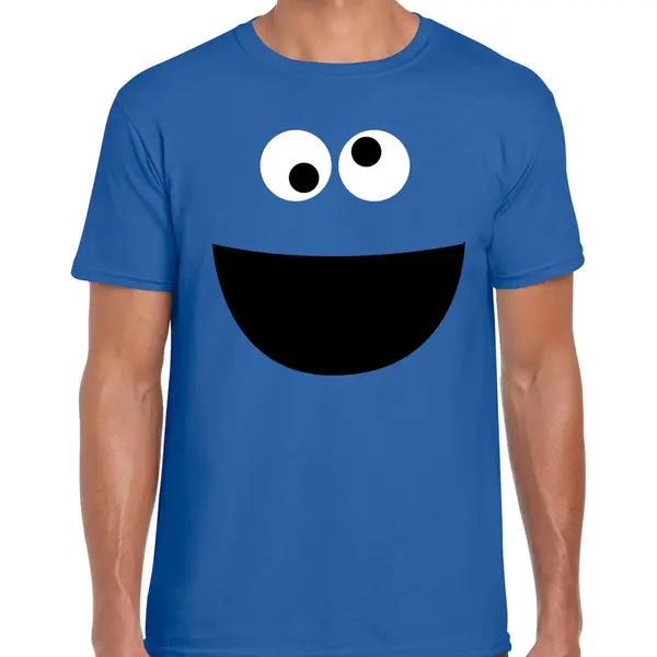 Bellatio Decorations Blauwe Cartoon Knuffel Monster - Verkleed T-shirt - Blauw - Voor Heren - Carnaval Fun Shirt / Kleding / Kostuum - Koek Monsters S thumbnail