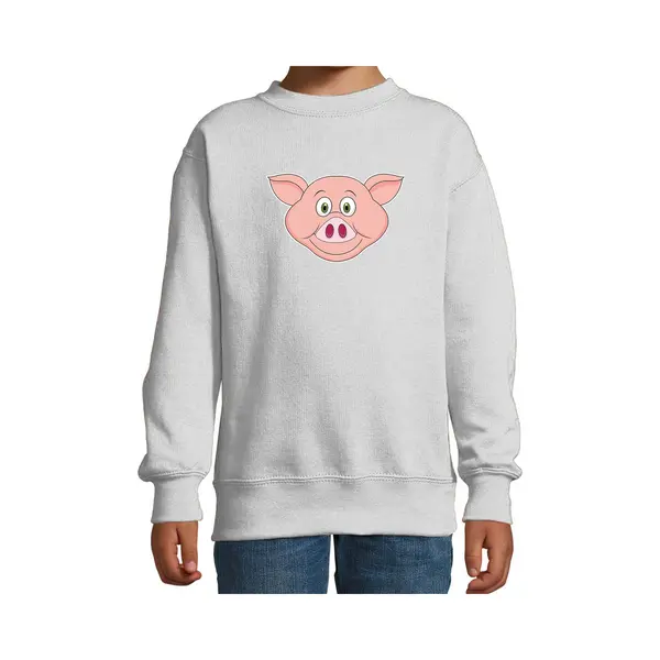 Bellatio Decorations Cartoon Varken Trui Grijs Voor Jongens En Meisjes - Kinderkleding / Dieren Sweaters Kinderen 170/176 thumbnail