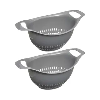 Secret de Gourmet Kleine Vergiet/zeef Antislip Grijs 14 X 18 Cm Van Kunststof - Set Van 2x Stuks - Keukenvergieten