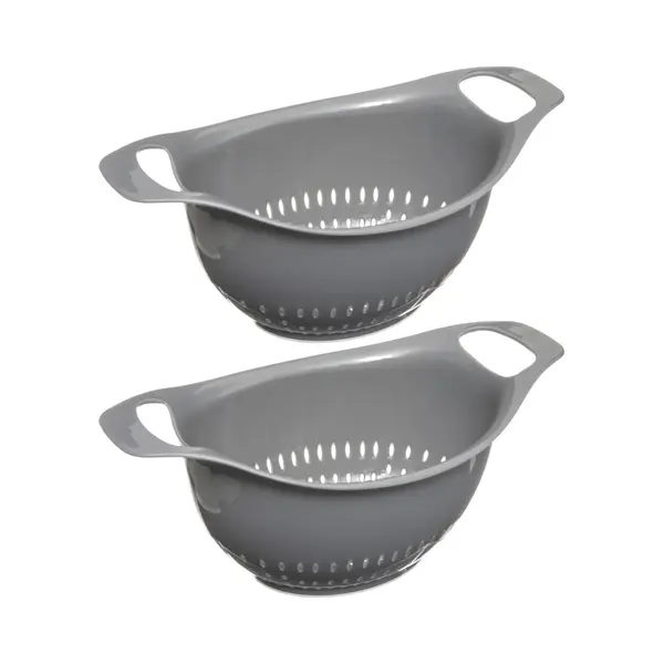 Secret de Gourmet Kleine Vergiet/zeef Antislip Grijs 14 X 18 Cm Van Kunststof - Set Van 2x Stuks - Keukenvergieten thumbnail
