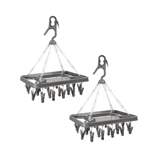 5Five Droogcarrousel/droogmolen Met 26 Knijpers - Set Van 2x Stuks - 39, 5 X 41, 5 Cm - Donkergrijs - Kunststof - Droogrekje