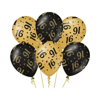 Paper dreams 16 Jaar Leeftijd Verjaardag Feest Ballonnen - 12x Stuks - Zwart/goud - 30 Cm- Feestartikelen/versiering