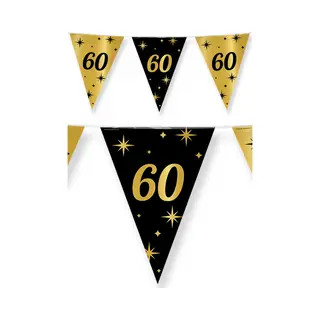 Paper dreams Paperdreams Leeftijd Verjaardag Vlaggetjes - 2x Stuks - 60 Jaar - Zwart/goud - 10 Meter - Versiering - Feestartikelen