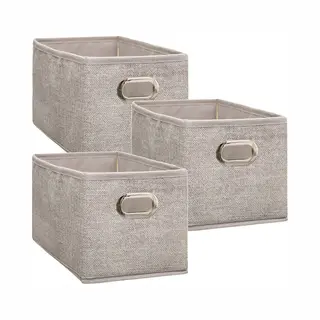 5Five Opbergmand/kastmand - Set Van 3x Stuks - Beige - Linnen - 7 Liter - 31 X 15 X 15 Cm - Opbergbox - Vakkenkast Manden