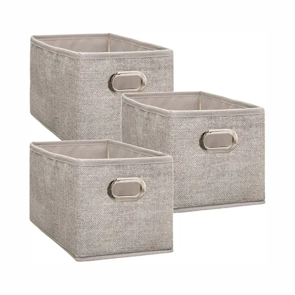 5Five Opbergmand/kastmand - Set Van 3x Stuks - Beige - Linnen - 7 Liter - 31 X 15 X 15 Cm - Opbergbox - Vakkenkast Manden thumbnail