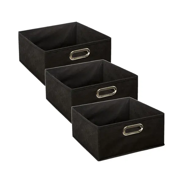 5Five Opbergmand/kastmand - Set Van 3x Stuks - Zwart - Linnen - 14 Liter - 31 X 31 X 15 Cm - Opbergbox - Vakkenkast Manden thumbnail