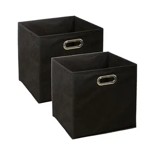 5Five Opbergmand / Kastmand - Set Van 2x Stuks - Zwart - Linnen - 29 Liter - 31 X 31 X 31 Cm - Opbergbox - Vakkenkast Manden