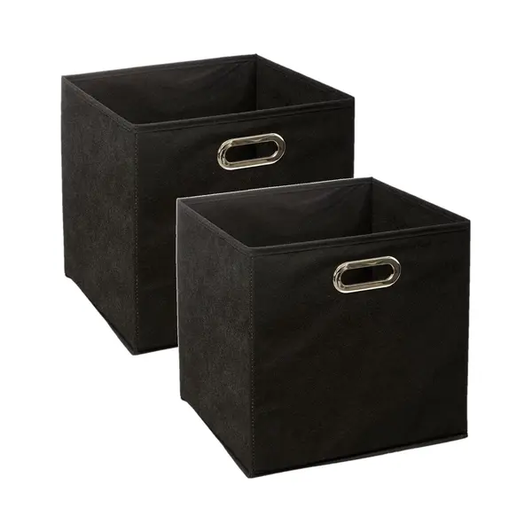5Five Opbergmand / Kastmand - Set Van 2x Stuks - Zwart - Linnen - 29 Liter - 31 X 31 X 31 Cm - Opbergbox - Vakkenkast Manden thumbnail