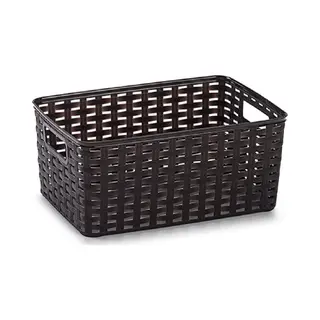 Plasticforte 6x Stuks Rotan Gevlochten Opbergmand/opbergbox Kunststof - Donkerbruin - 19 X 29 X 13 Cm - Kast Mandjes