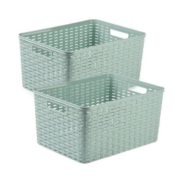 Plasticforte 2x Stuks Rotan Gevlochten Opbergmand/opbergbox Kunststof - Mintgroen - 38 X 28 X 19 Cm - Kast Mandjes thumbnail