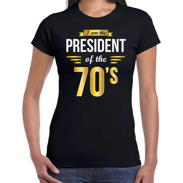 Bellatio Decorations President Of 70s Feest T-shirt Zwart Voor Dames - Party Shirt Seventies - Cadeau Voor Een Jaren 70 Liefhebber S thumbnail