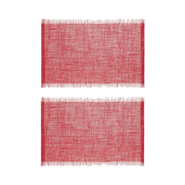 Secret De Gourmet Jute Tafel Placemat - Set Van 6x Stuks - Rood - 45 X 30 Cm - Onderleggers - Met Rafels thumbnail