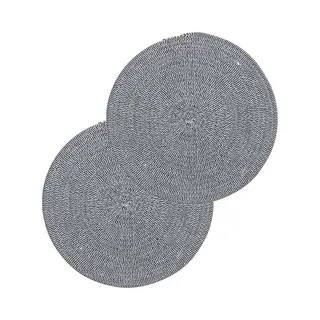 Secret de Gourmet Tafel Placemat/onderlegger - Set Van 6x Stuks - Rond - Zwart/wit - Katoen - 38 Cm - Ontbijt/lunch/diner Placemats