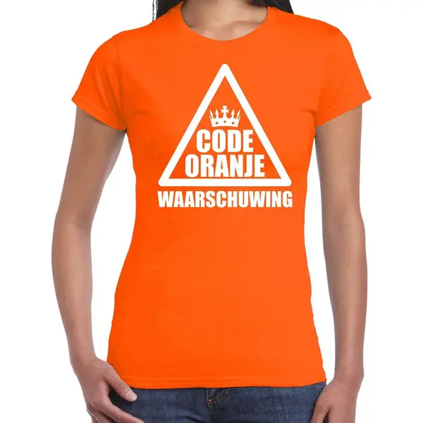 Bellatio Decorations Koningsdag T-shirt Code Oranje Waarschuwing - Oranje - Dames - Koningsdag / Ek/Wk Outfit / Kleding / Shirt S thumbnail