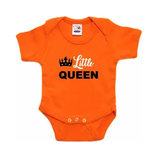 Bellatio Decorations Little Queen Koningsdag Romper Met Kroontje Oranje - Babys - Kingsday Baby Rompers / Kleding 56