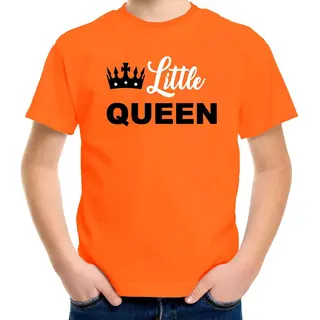 Bellatio Decorations Little Queen T-shirt - Oranje - Kinderen - Koningsdag Kleding / Outfit 158/164