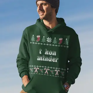 B&C Groningen Kerst Hoodie Groen T Kon Minder Candy Cane - Maat 4XL - Uniseks Fit - Kerstkleding Voor Dames & Heren
