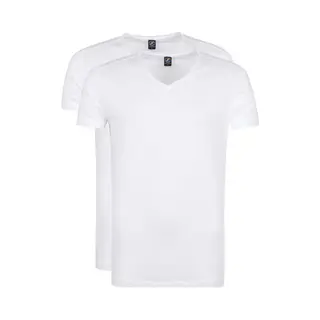 Suitable Vitasu T-Shirt V-Auschnitt Weiß 2-Pack - Grösse Xxl - Herren - Bekleidung - Slim-fit - Stretch -