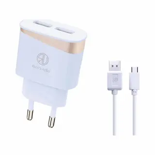 Oplader Rico Vitello, Thuislader 2, 4A En Kabel 1 Meter Wit, Usb Type-C /geschikt Voor Samsung S8../S9../S10.., S20../S21..A Serie/ Huawei/Htc/Nokia