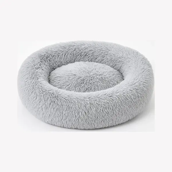 Wdmt Hondenbed, Rond, Diameter 80 Cm, Pluche Donutkussen, Zacht, Comfortabel, Wasbaar, Knuffelmand Voor Middelgrote En Grote Honden, Grijs thumbnail
