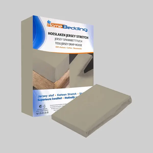 Home bedding Premium Hoeslaken-jersey-100% Katoen -stretch-2Persoons-160x200+ 30cm Hoekhoogte - Taupe thumbnail