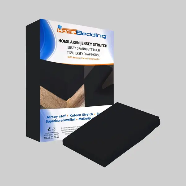 Home bedding Premium Hoeslaken- Jersey-100% Katoen -stretch- 2Persoons-160x200+ 30cm Hoekhoogte - Zwart thumbnail