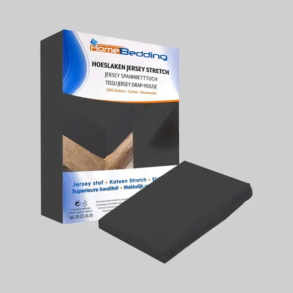 Home bedding Premium Hoeslaken-jersey-100% Katoen -stretch-Lits-jumeaux-200x200 +40cm-Hoekhoogte- Geschikt Voor Boxspring- -Antraciet thumbnail