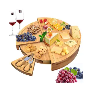 Villux Tapasplank - Borrelplank - Serveerplank - Kaasplank - Hapjesplank - Inclusief Kaasmesjes - Taspasplank Bamboe - Borrelplank Rond - Inclusief