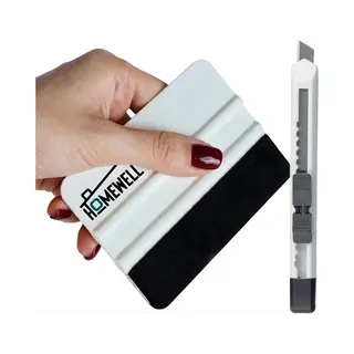 Homewell® Rakel Met Vilt En Folie Mes - Squeegee (Toolset Voor Raamfolie, Carwrap, Plakfolie, Keuken Wrappen) 10x7, 5cm