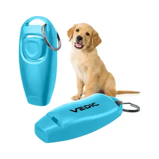 Vedic® - Luxe Clicker Met Fluit - Clickertraining - Lichtblauw - Bevestigingsring - Fluit - Hondentraining