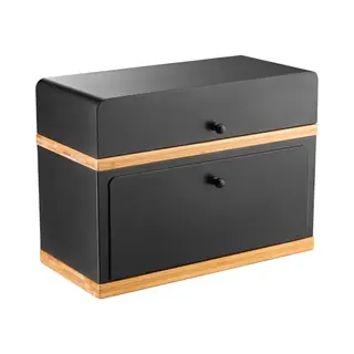 Kos Design Two Tier Bread Box For Kitchen Countertop- Bamboo Wooden Bread Bin- Fresh Bread Storage Container With Durable Steel Frame- Elegant,