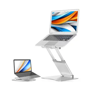 Levantu® Laptop Standaard Ergonomisch - Aluminium Laptopverhoger - Staand Werken - Laptop Verhoger Verstelbaar En Opvouwbaar - Zilver