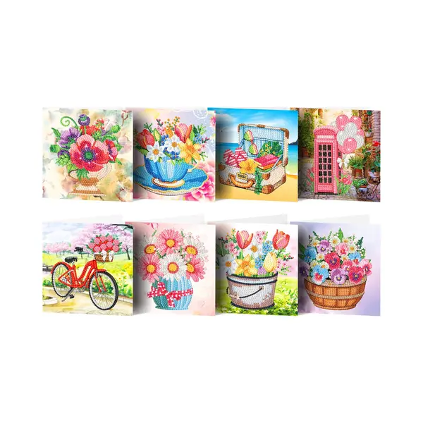 Adorzy Diamond Painting Kaarten – 8 Wenskaarten Met Envelop - Diamond Painting Volwassenen – Diamond Painting Volledig Pakket thumbnail