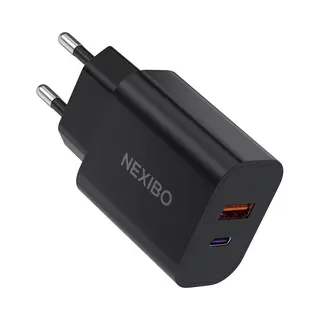 Nexibo Usb C Adapter 20W - Usb-C & Usb-A Poort - Snellader - Lader - Zwart