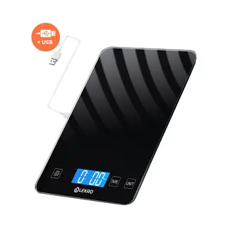 Lekro Keukenweegschaal Digitaal - Usb Oplaadbaar - 1g-15kg - Tarra - Zwart