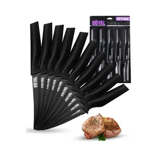 Royal Kitchen Goods® - 10-delige Steakmessenset – Kartelmessen - Keukenmessen – Vaatwasserbestendig - Rvs - Zwart