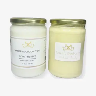 Akorfa B.V. Biologische Sheaboter 500 G En Biologische Kokosolie 500 Ml Bundle - Shea Butter - Coconut Oil