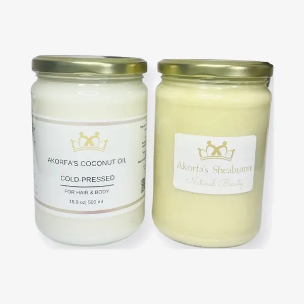 Akorfa B.V. Biologische Sheaboter 500 G En Biologische Kokosolie 500 Ml Bundle - Shea Butter - Coconut Oil thumbnail