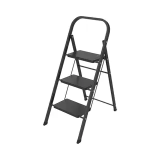 Brasq Huishoudtrap 3-treden Zwart - Keukentrap Inklapbaar Metaal Voor Particulier En Professioneel Gebruik - Trap Ladder - Anti Slip