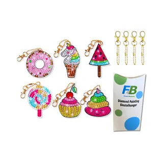 F4B Diamond Painting Sleutelhangers Snoepthema – 6 Stuks – Dubbelzijdig